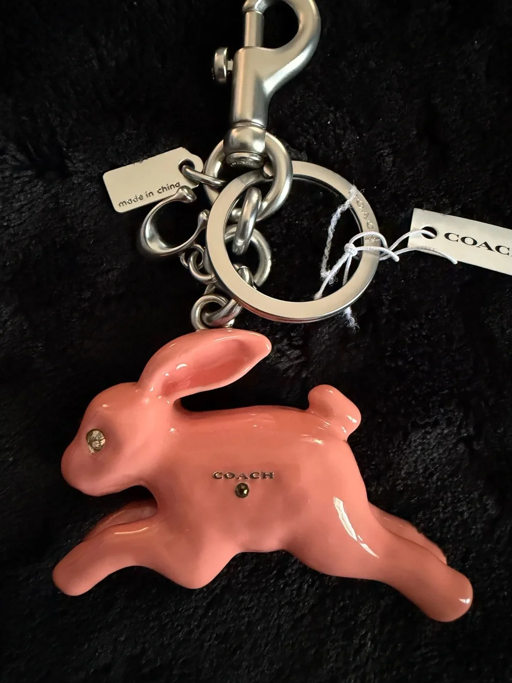 Coach Pink Bunny Keychain Charm NWT